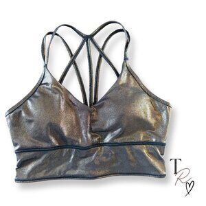 Born Primitive Metallic Strappy Sports Bra Gold/Black Shimmer Size Medium